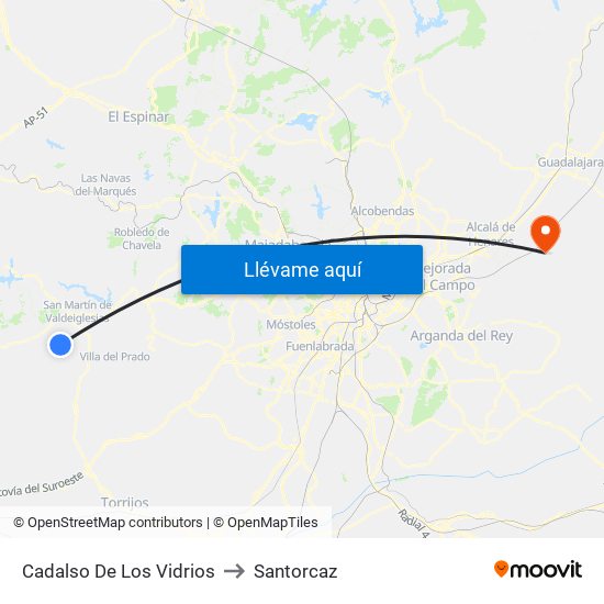 Cadalso De Los Vidrios to Santorcaz map