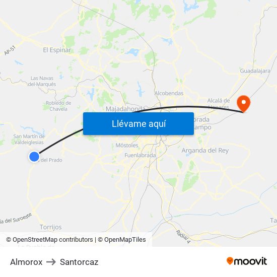 Almorox to Santorcaz map