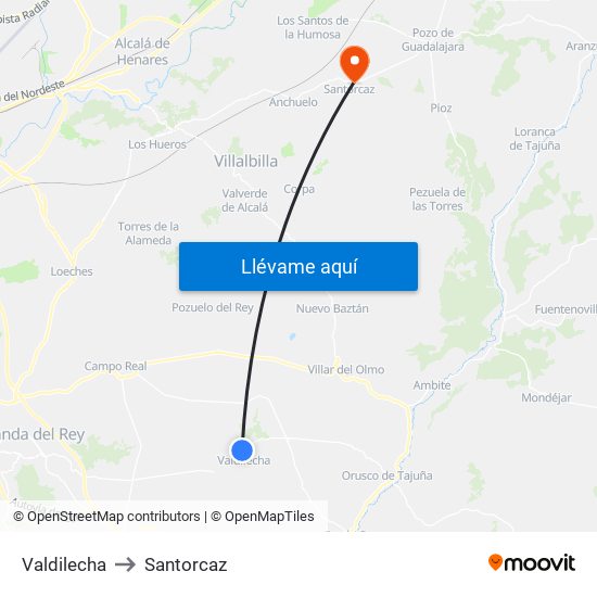 Valdilecha to Santorcaz map