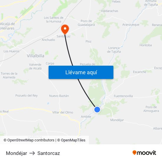 Mondéjar to Santorcaz map