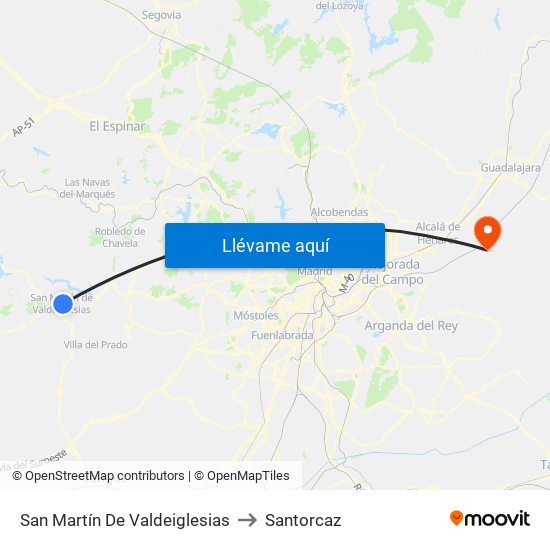 San Martín De Valdeiglesias to Santorcaz map