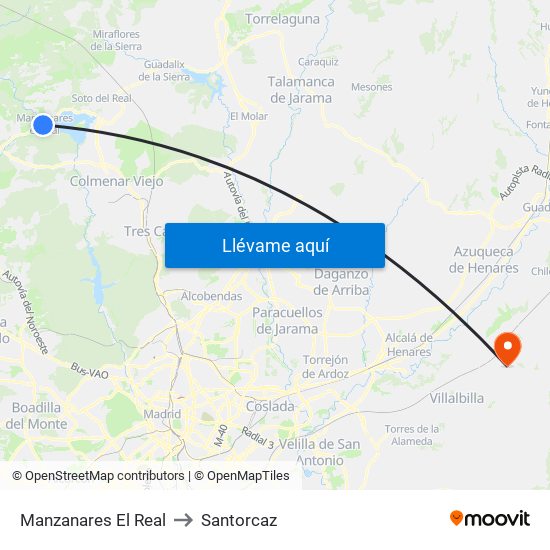 Manzanares El Real to Santorcaz map