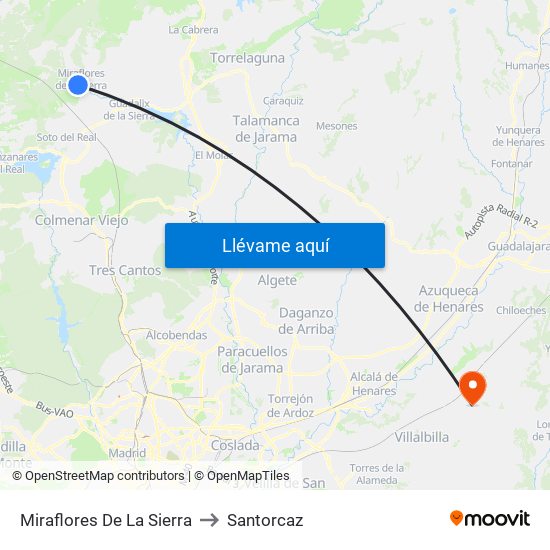 Miraflores De La Sierra to Santorcaz map