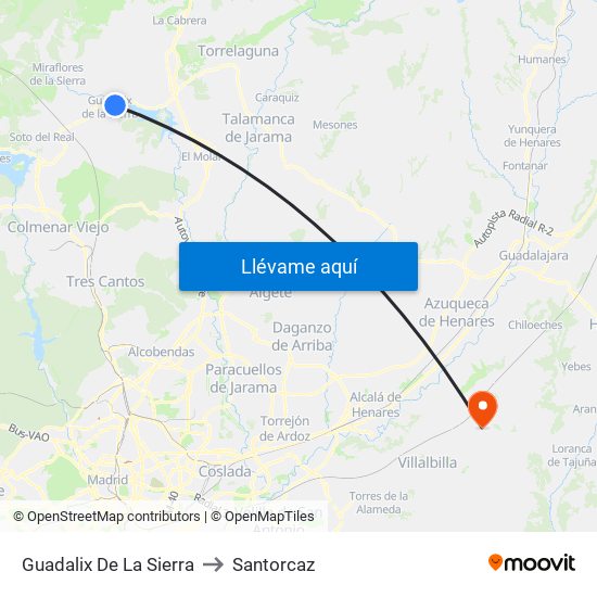 Guadalix De La Sierra to Santorcaz map