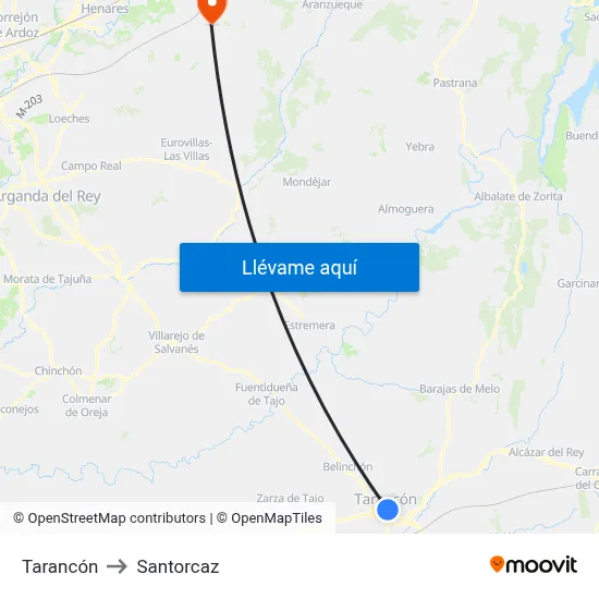 Tarancón to Santorcaz map