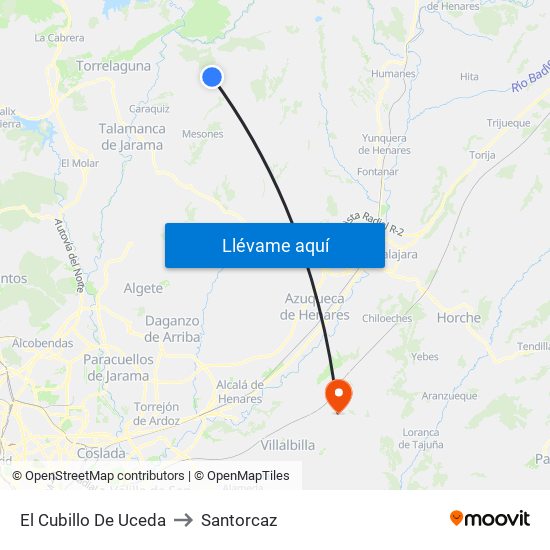 El Cubillo De Uceda to Santorcaz map