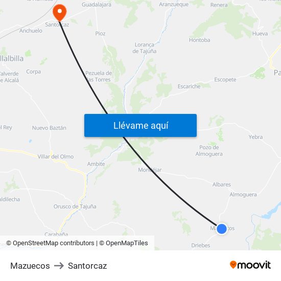 Mazuecos to Santorcaz map