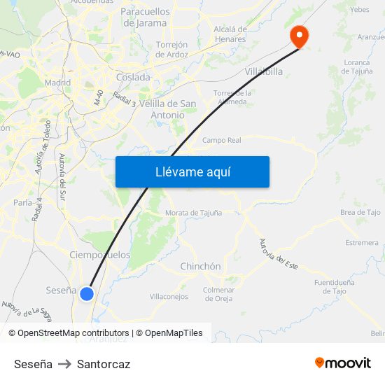 Seseña to Santorcaz map