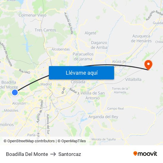 Boadilla Del Monte to Santorcaz map