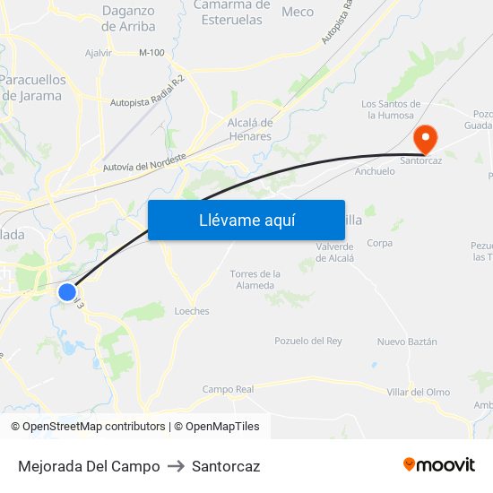 Mejorada Del Campo to Santorcaz map
