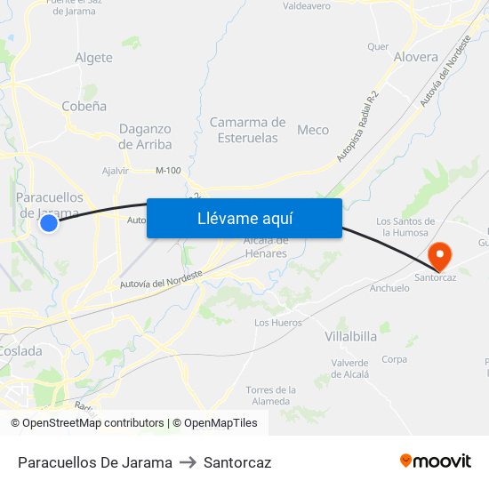 Paracuellos De Jarama to Santorcaz map