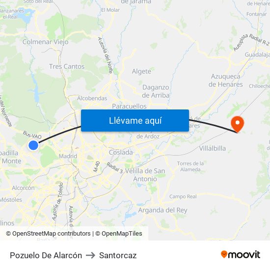 Pozuelo De Alarcón to Santorcaz map