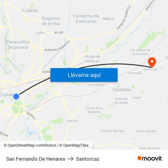 San Fernando De Henares to Santorcaz map