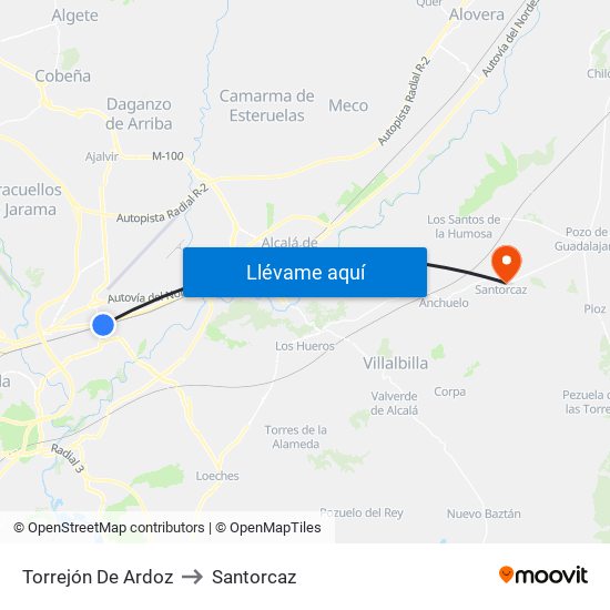 Torrejón De Ardoz to Santorcaz map