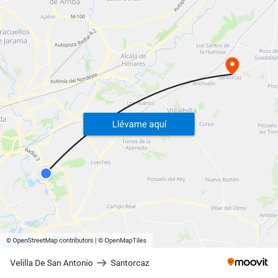 Velilla De San Antonio to Santorcaz map