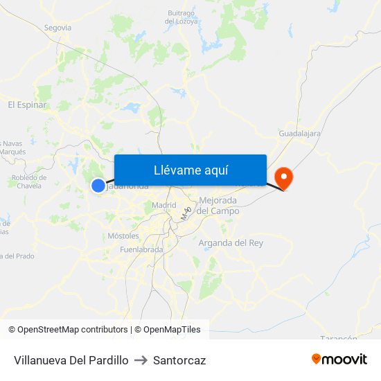 Villanueva Del Pardillo to Santorcaz map
