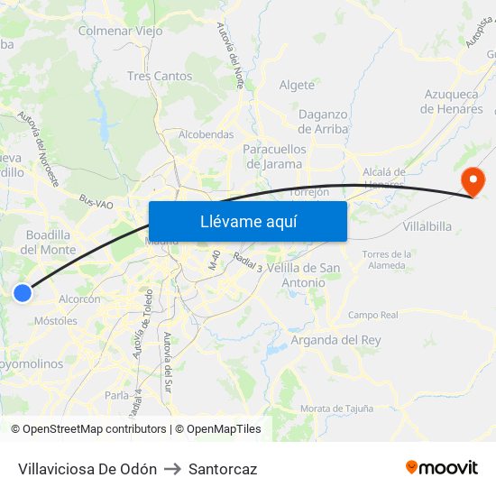 Villaviciosa De Odón to Santorcaz map