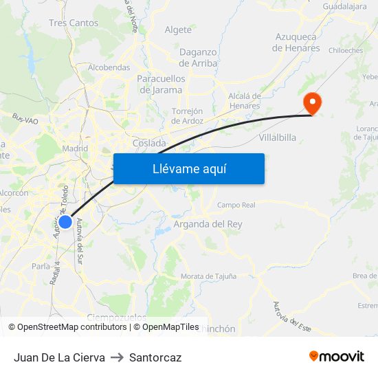 Juan De La Cierva to Santorcaz map