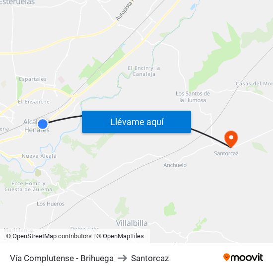 Vía Complutense - Brihuega to Santorcaz map