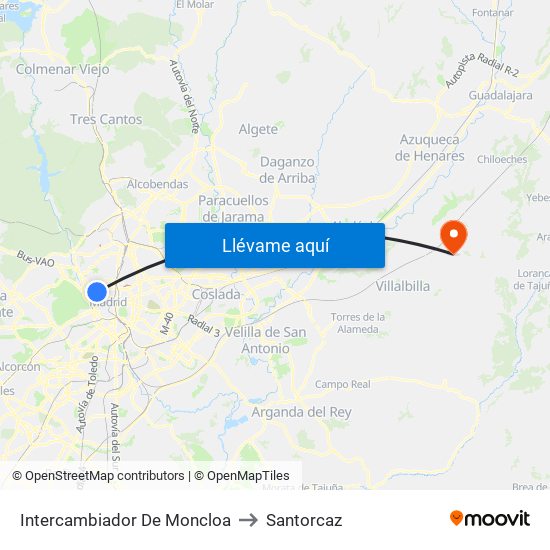 Intercambiador De Moncloa to Santorcaz map
