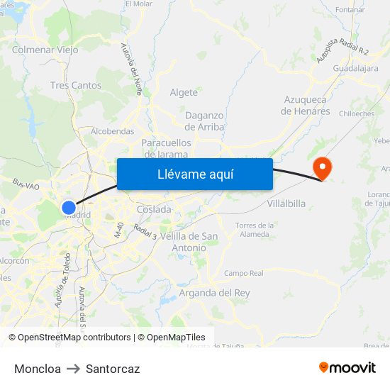 Moncloa to Santorcaz map