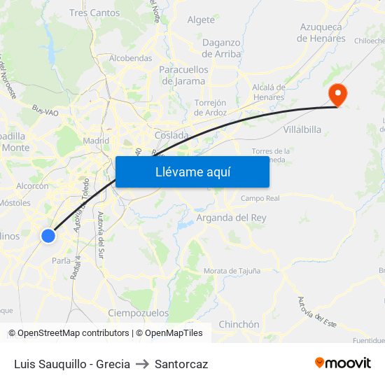 Luis Sauquillo - Grecia to Santorcaz map