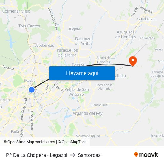 P.º De La Chopera - Legazpi to Santorcaz map