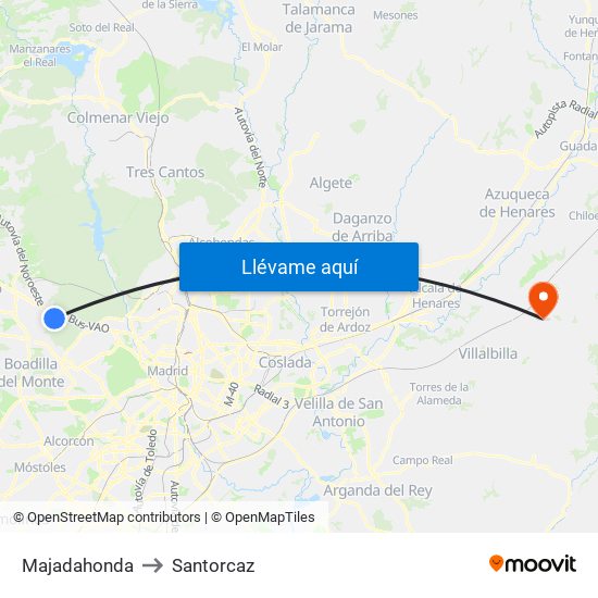 Majadahonda to Santorcaz map