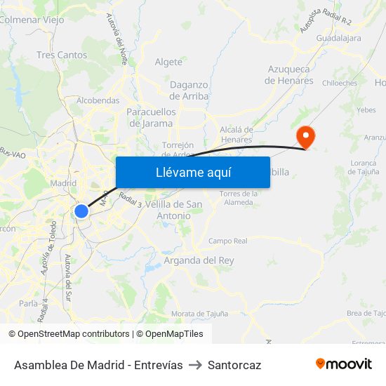 Asamblea De Madrid - Entrevías to Santorcaz map