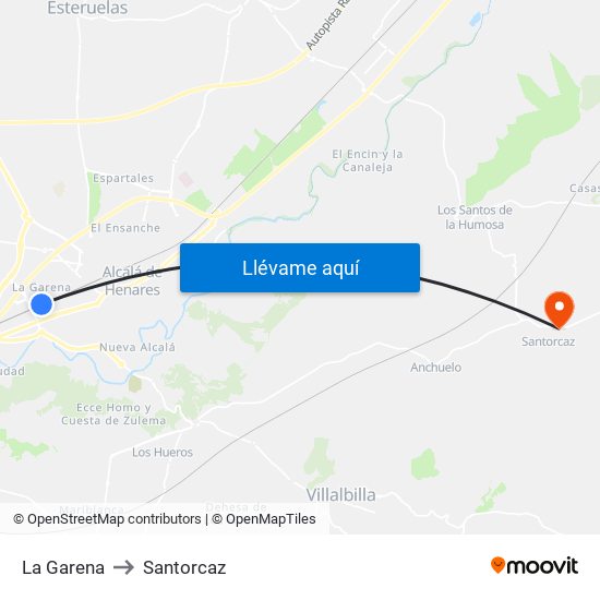 La Garena to Santorcaz map