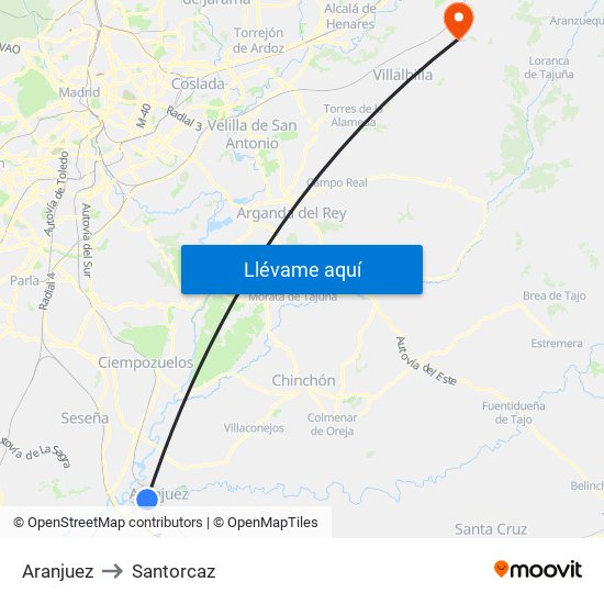 Aranjuez to Santorcaz map