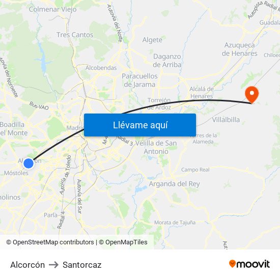 Alcorcón to Santorcaz map