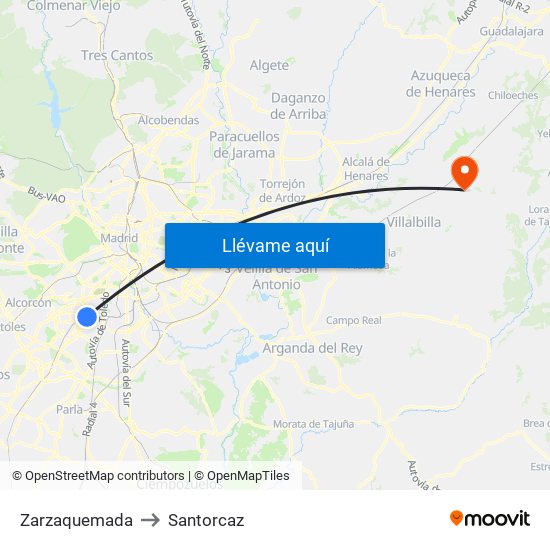 Zarzaquemada to Santorcaz map