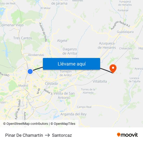 Pinar De Chamartín to Santorcaz map