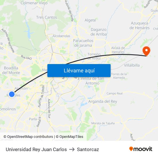 Universidad Rey Juan Carlos to Santorcaz map