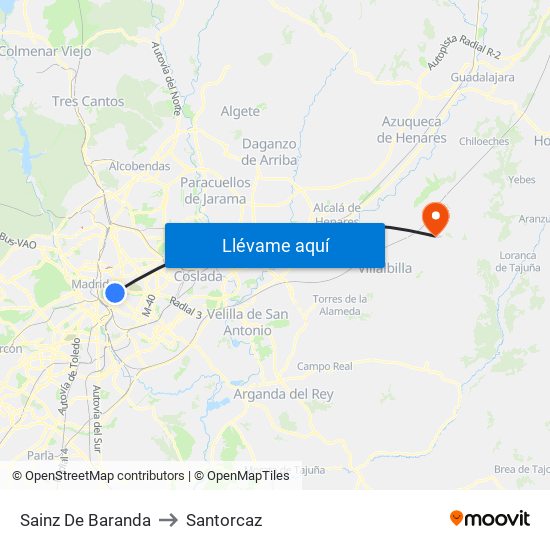 Sainz De Baranda to Santorcaz map