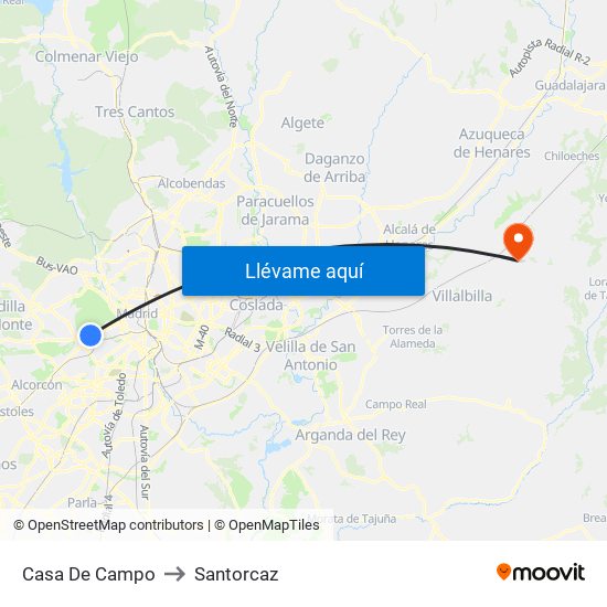 Casa De Campo to Santorcaz map