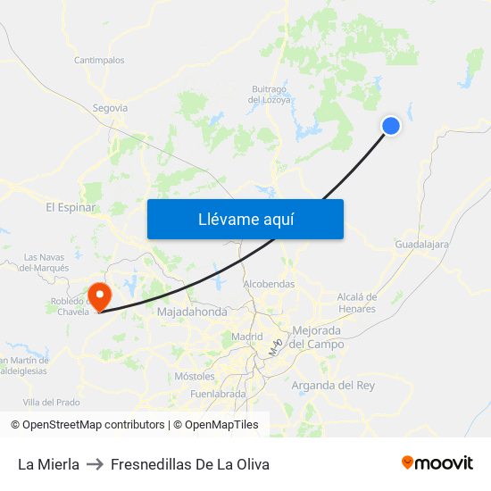 La Mierla to Fresnedillas De La Oliva map