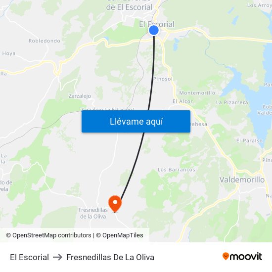 El Escorial to Fresnedillas De La Oliva map