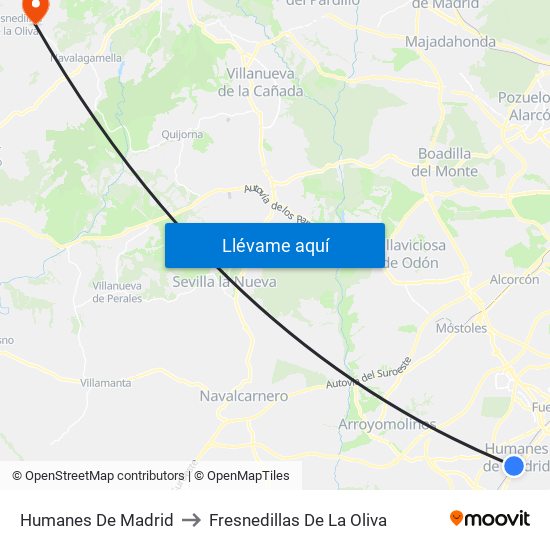 Humanes De Madrid to Fresnedillas De La Oliva map