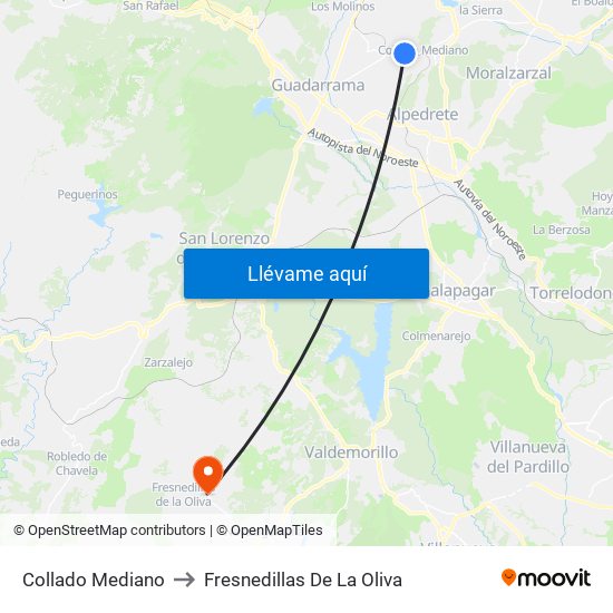 Collado Mediano to Fresnedillas De La Oliva map