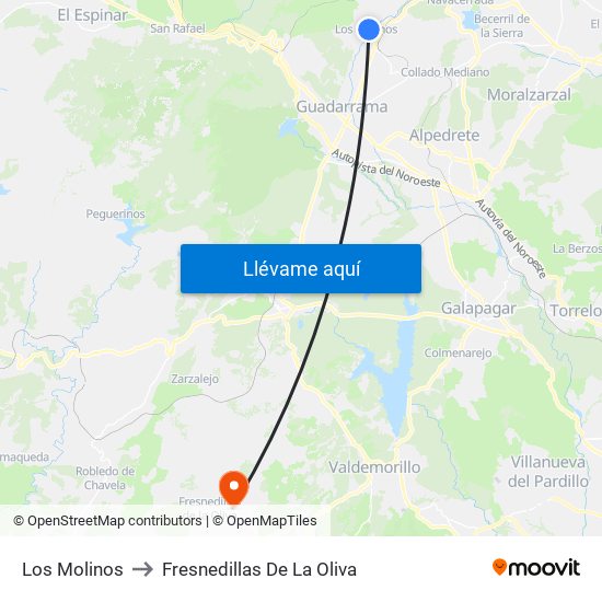 Los Molinos to Fresnedillas De La Oliva map