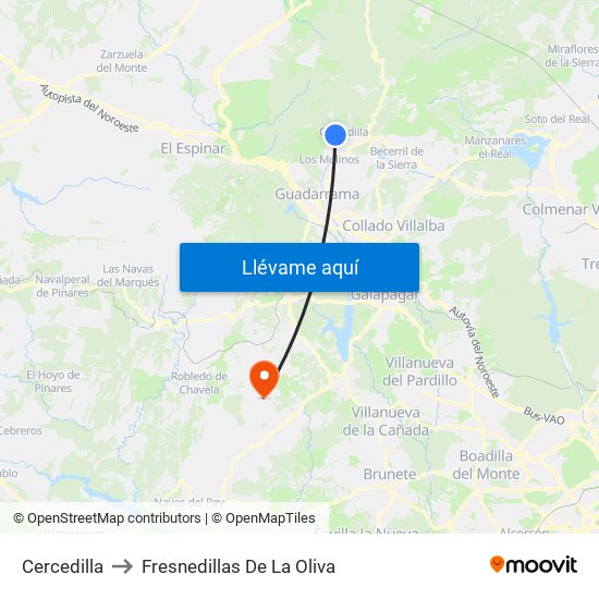 Cercedilla to Fresnedillas De La Oliva map