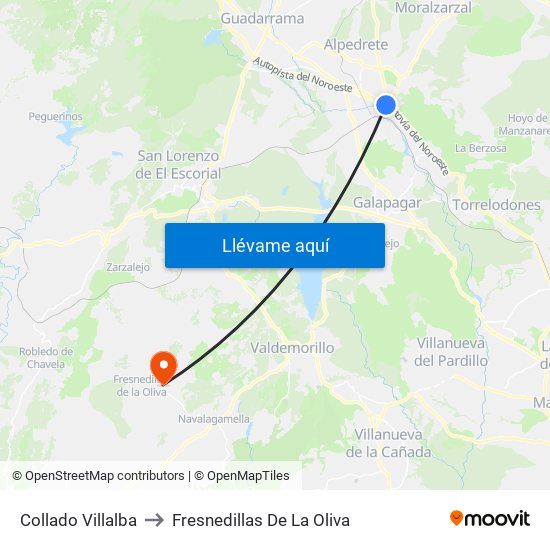 Collado Villalba to Fresnedillas De La Oliva map