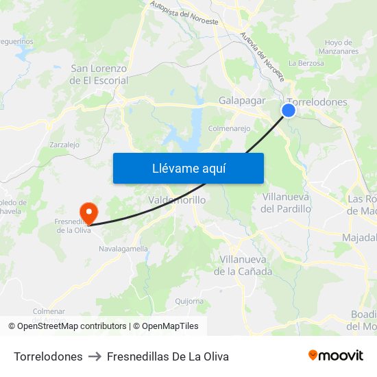 Torrelodones to Fresnedillas De La Oliva map
