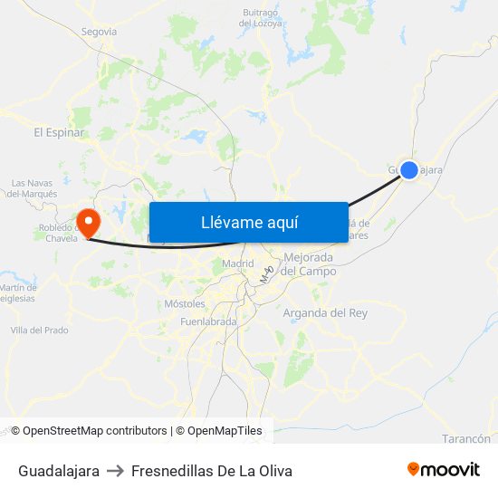 Guadalajara to Fresnedillas De La Oliva map