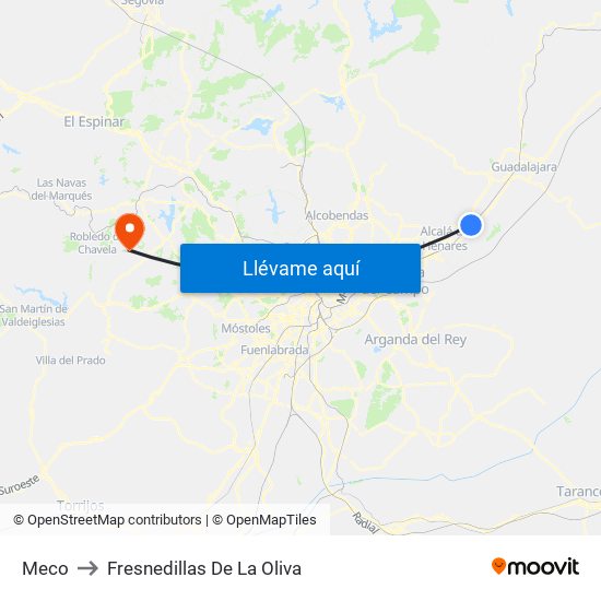 Meco to Fresnedillas De La Oliva map