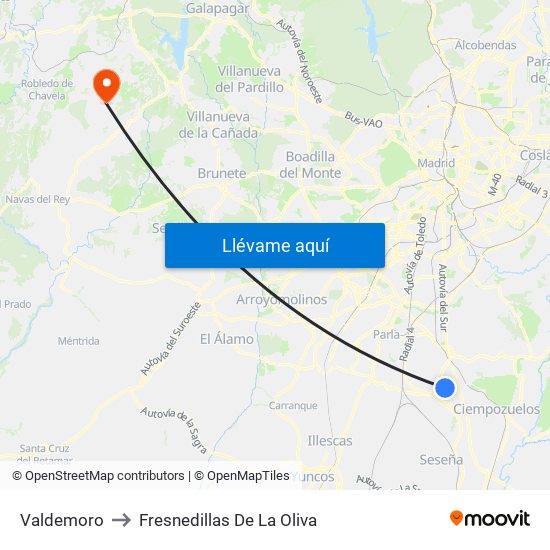 Valdemoro to Fresnedillas De La Oliva map