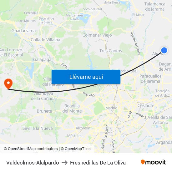 Valdeolmos-Alalpardo to Fresnedillas De La Oliva map