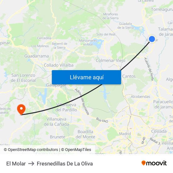 El Molar to Fresnedillas De La Oliva map